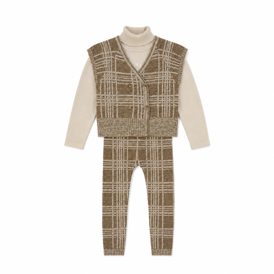 Le Bourdon Camel Plaid Vest 3pc Set