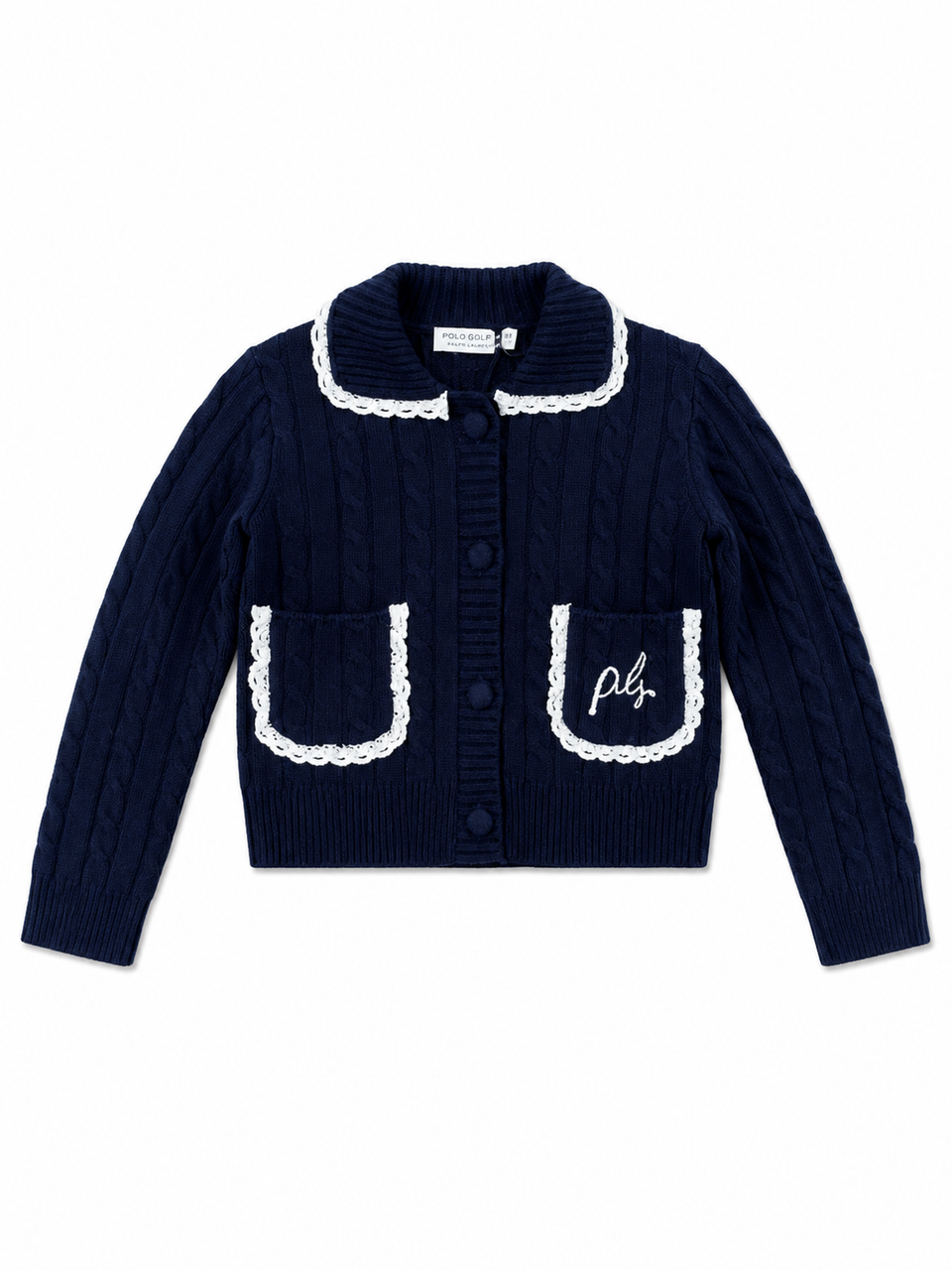 Philosophy Blue Scuro Lace Trim Pocket Cable Knit Cardigan