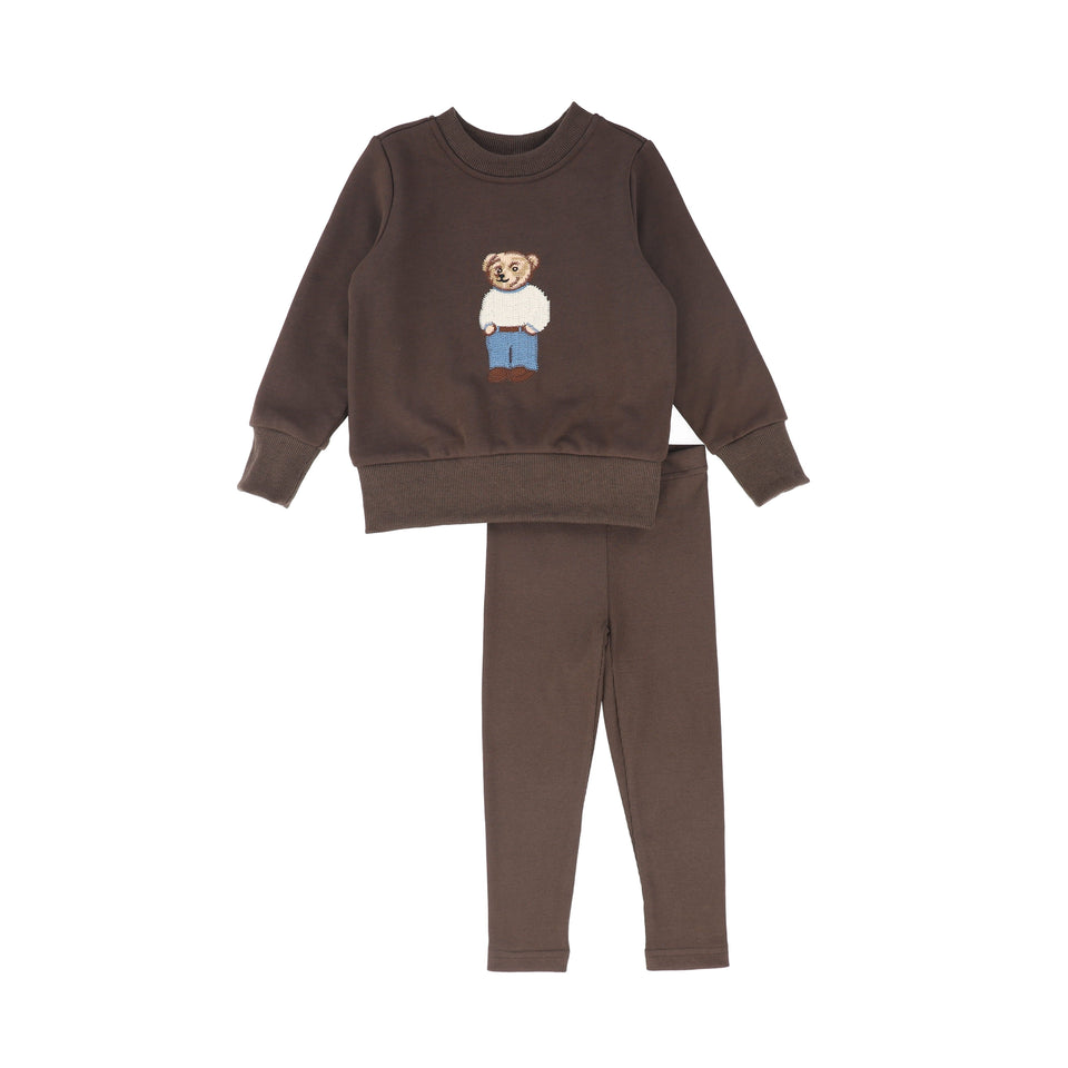 Bamboo Brown Boys Embroidered Bear Sweatshirt Set