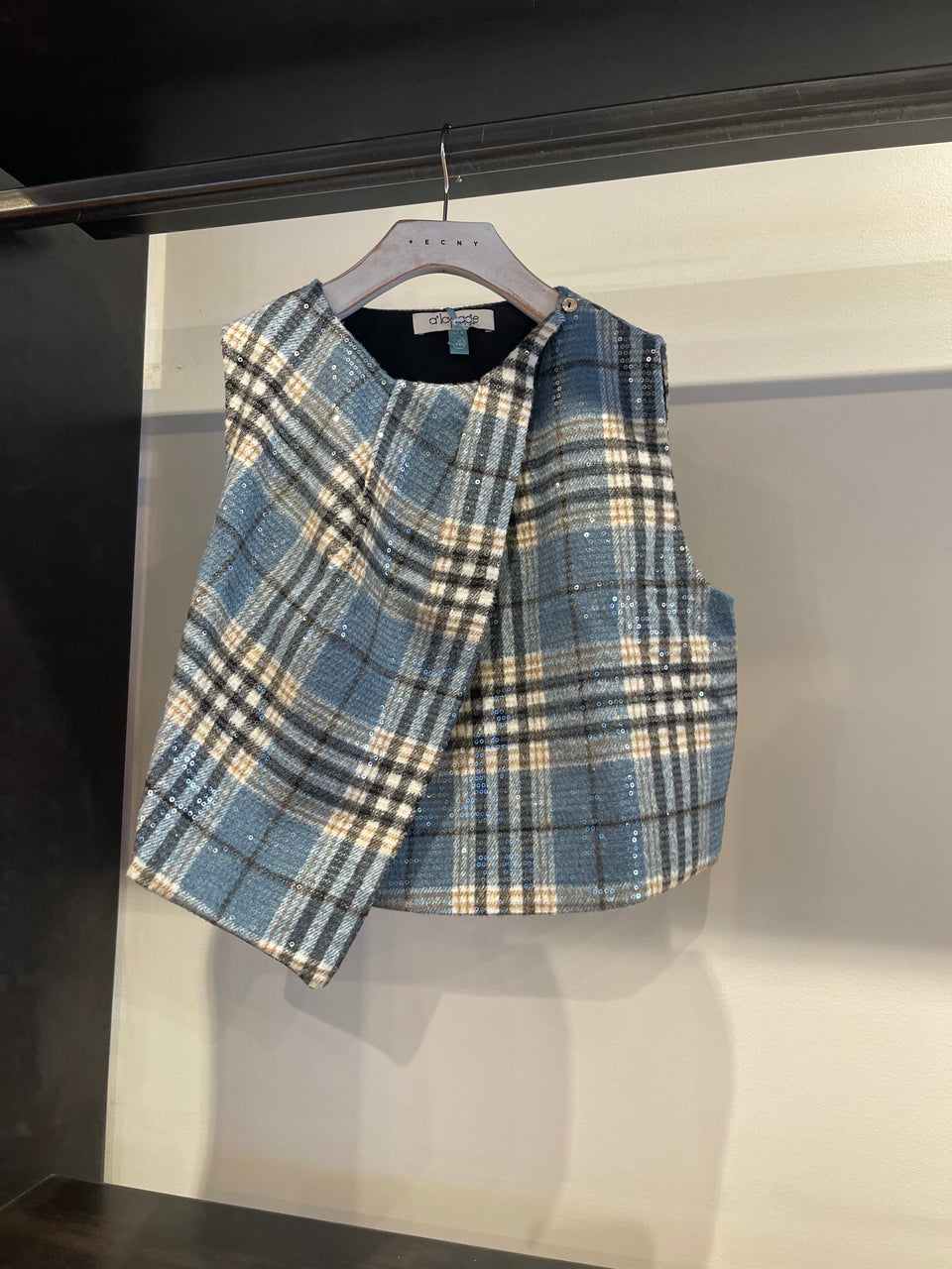 Alapage Sky Blue Tartan Sequin Pervinca Vest