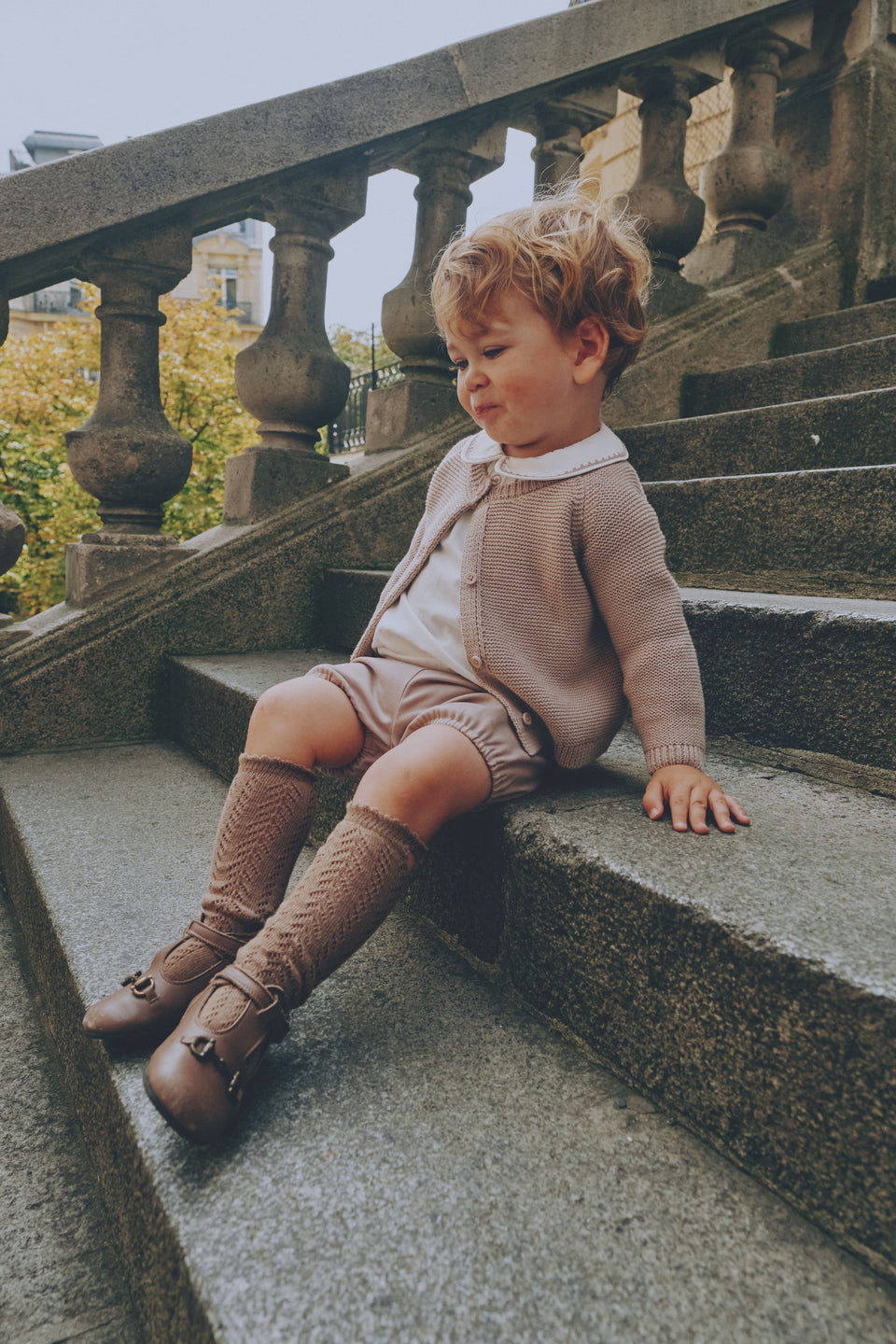 Madeline Taupe 3Pcs Boys Bubble Bloomer Set