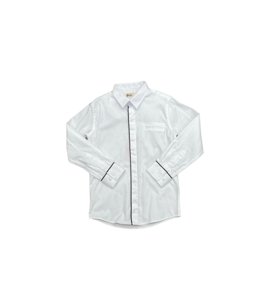 Nove White Button Down Shirt with Black Trim