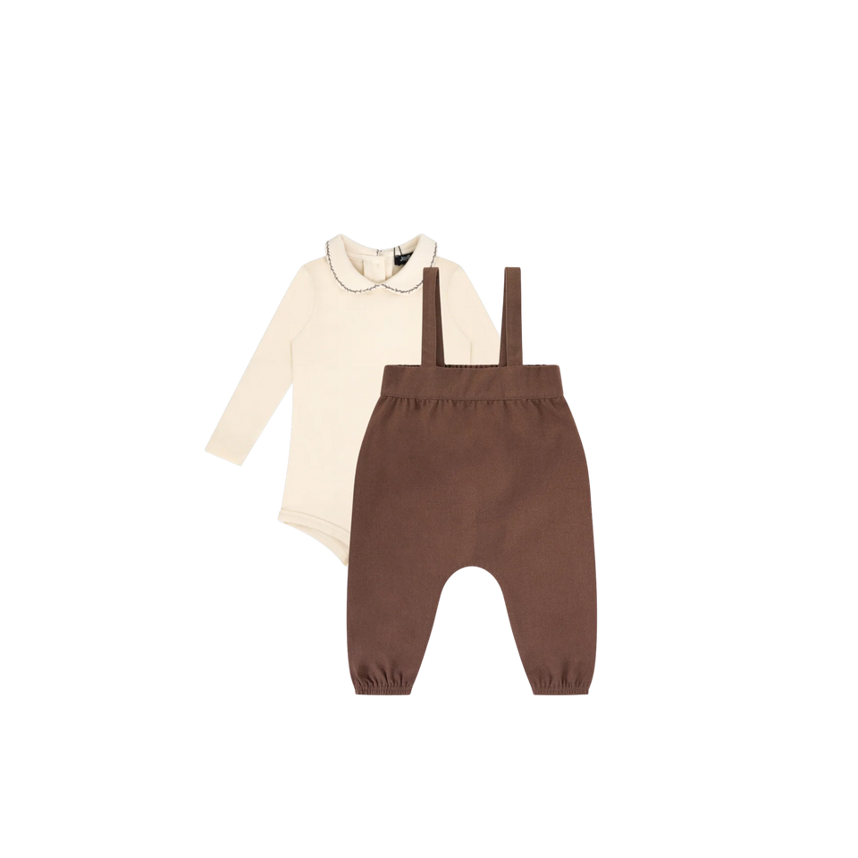 Jaybee Toffee/Cream Smocked Detail Romper Set