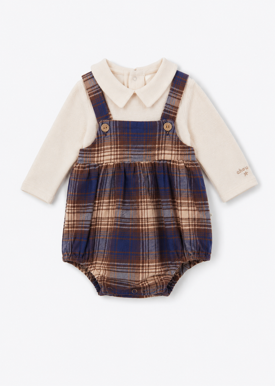 Arsene Marine Plaid Overall Set