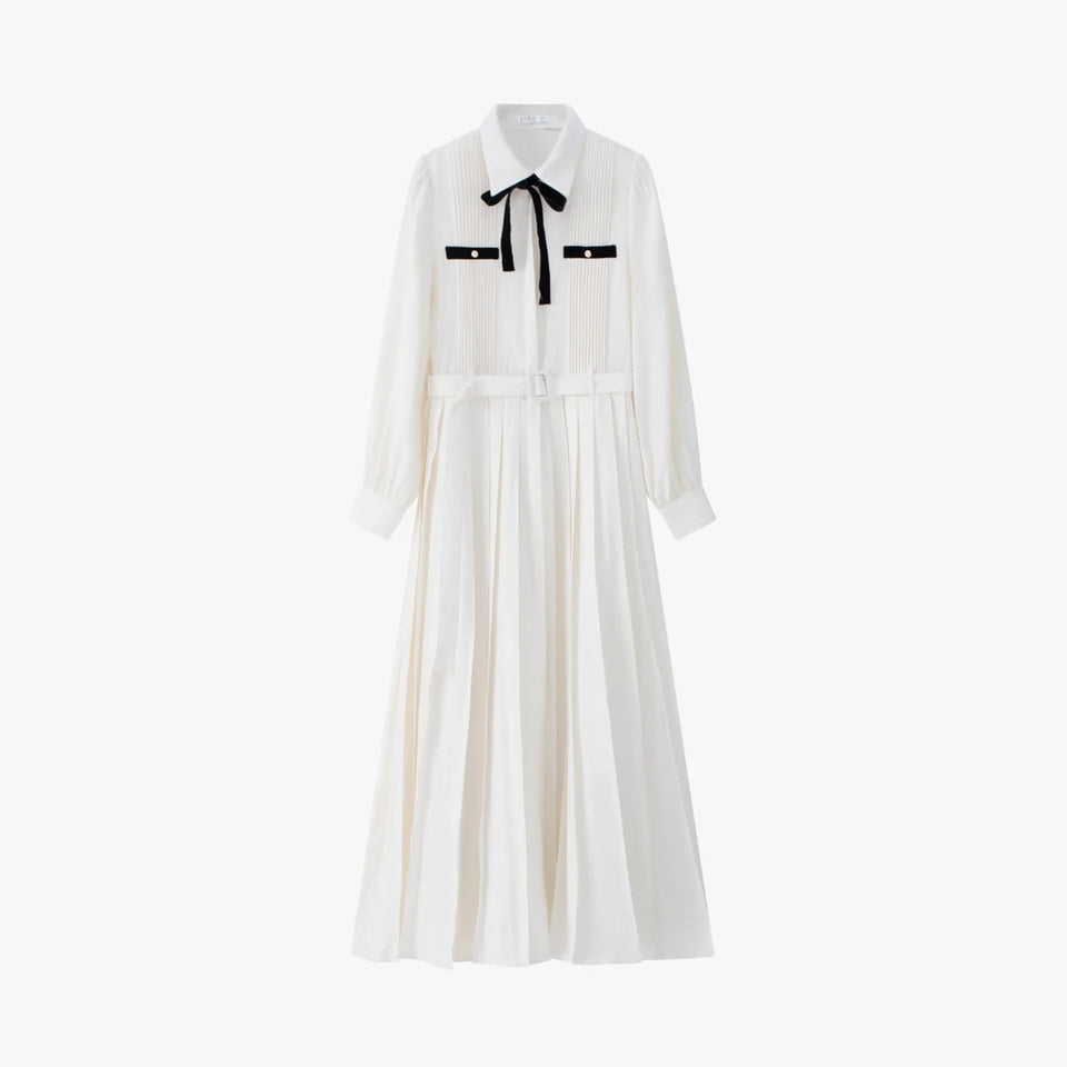 Coco Blanc Cream Pleated Dress