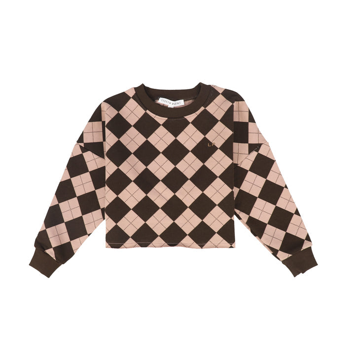 Little Parni Brown Casual Cropped Argyle Sweatshirt