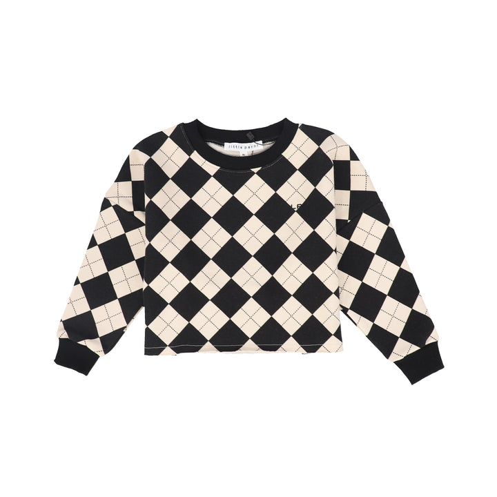 Little Parni Black Casual Cropped Argyle Sweatshirt
