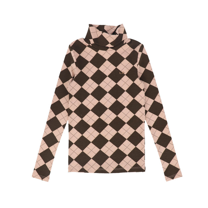 Little Parni Brown Casual Argyle Turtleneck