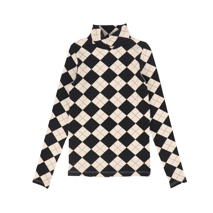 Little Parni Black Casual Argyle Turtleneck