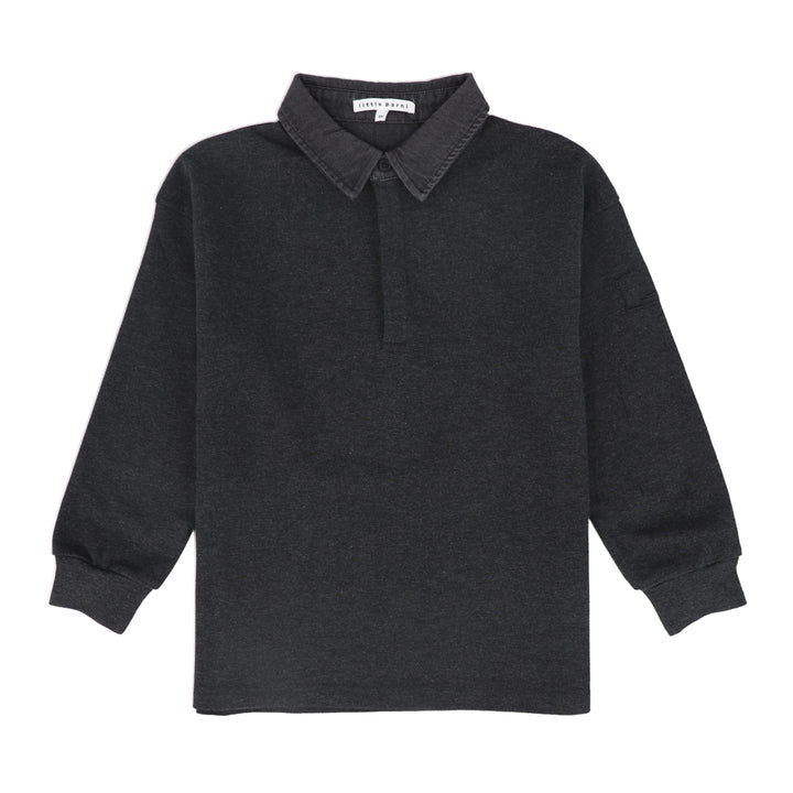 Little Parni Grey Boys Denim Collar Polo
