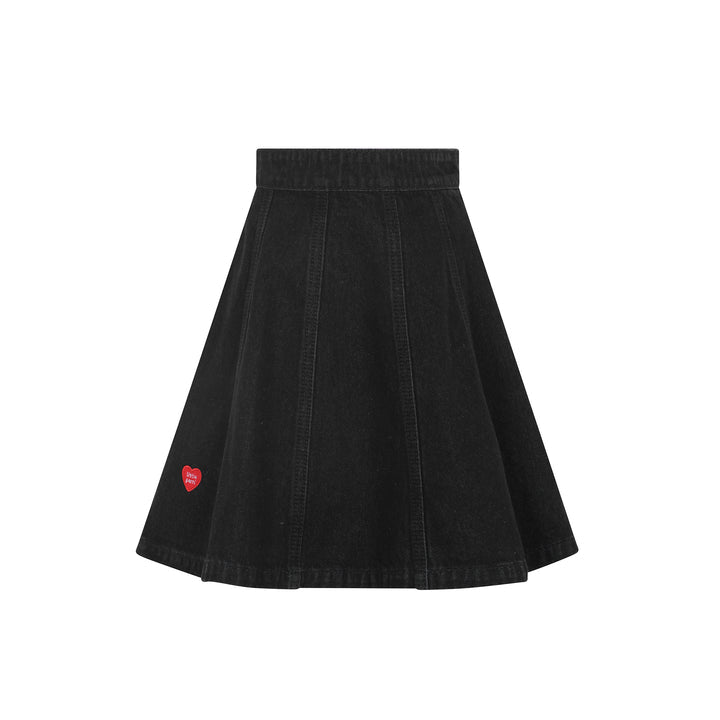 Little Parni Black Denim Heart Detail Skirt