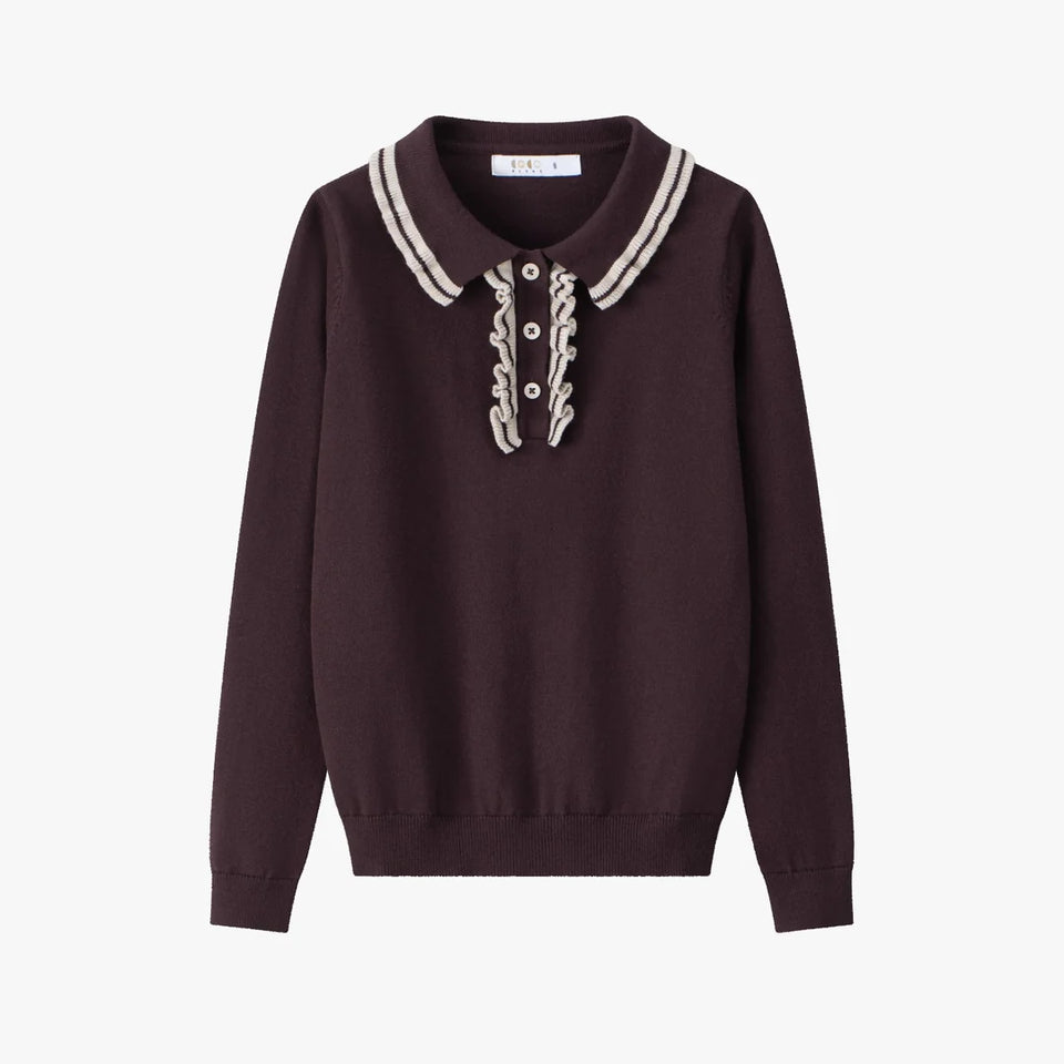 Coco Blanc Burgundy Ruffle Collar Sweater