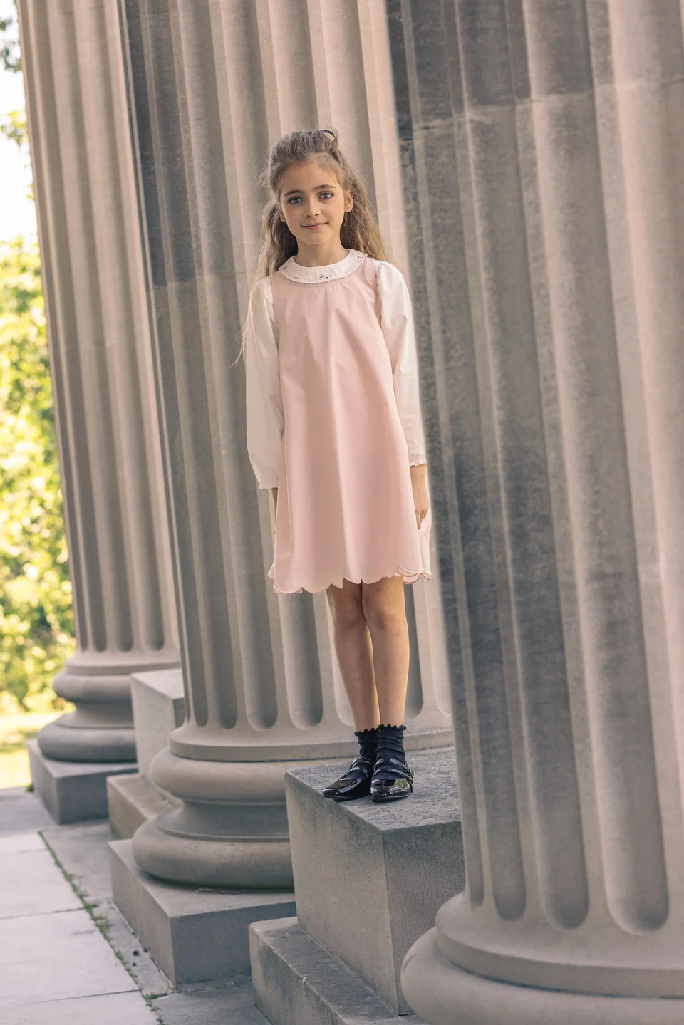Little Tempest Champagne Taffeta Scallop Hem Jumper Set