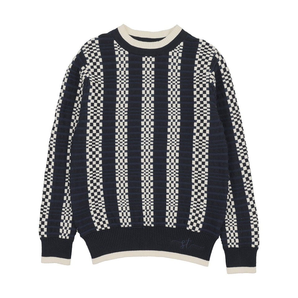 Sweet Threads Navy Blue Check Stripe Sweater
