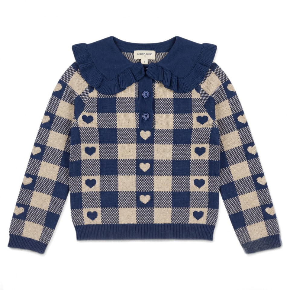 Louis Louise Navy/Cream Heart Lurex Sweater