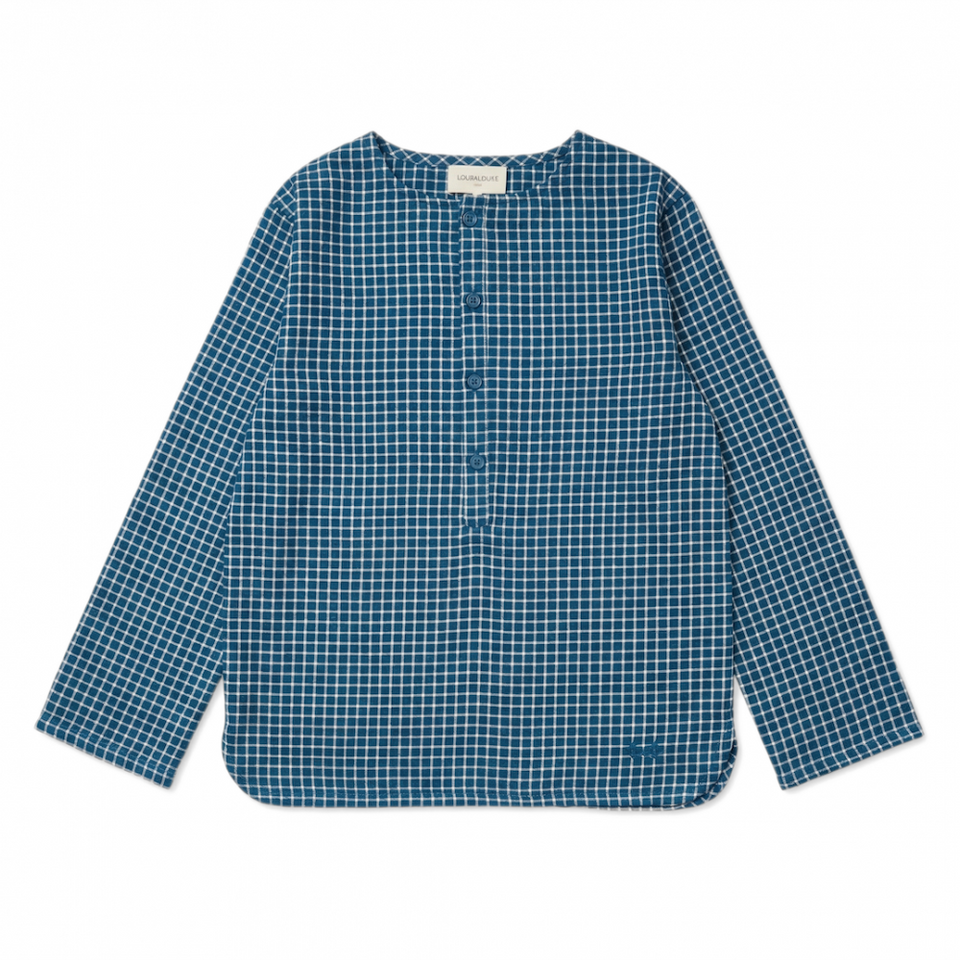 Louis Louise Blue Twill Check Oncle Shirt
