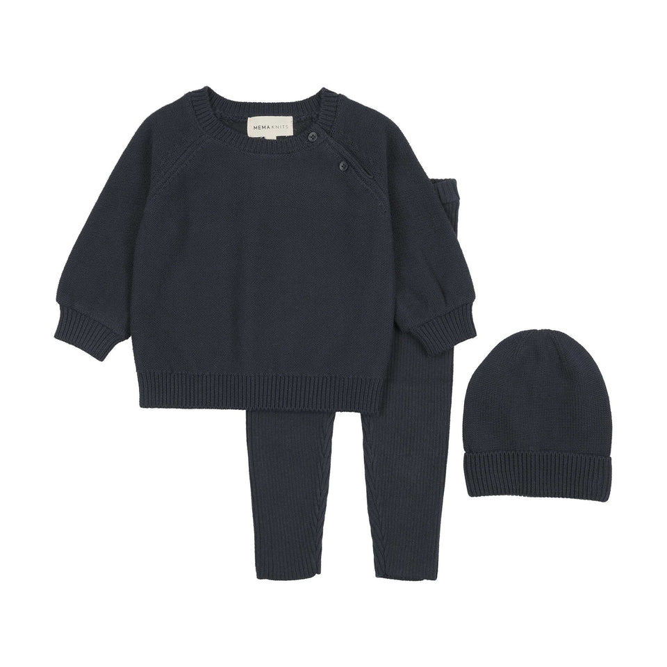 Mema Knits Navy Knit 2pc Set +Beanie