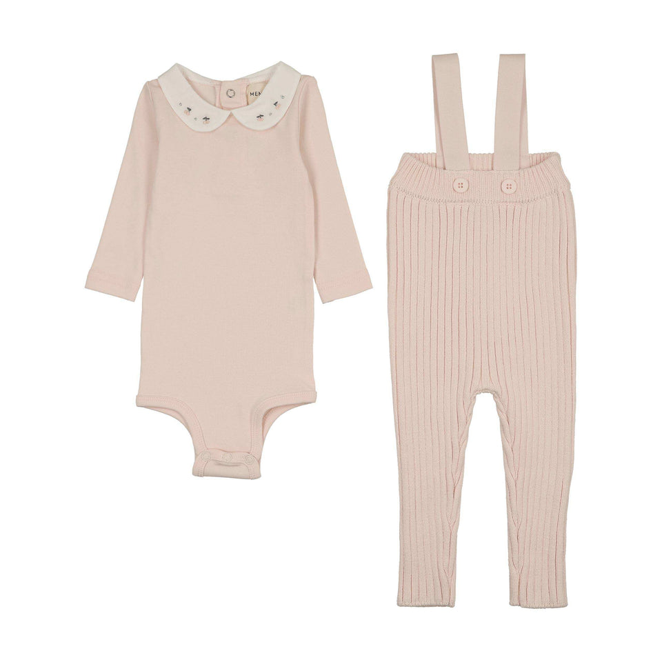 Mema Knits Baby Blush Knit Overall Embroidered Collar Set