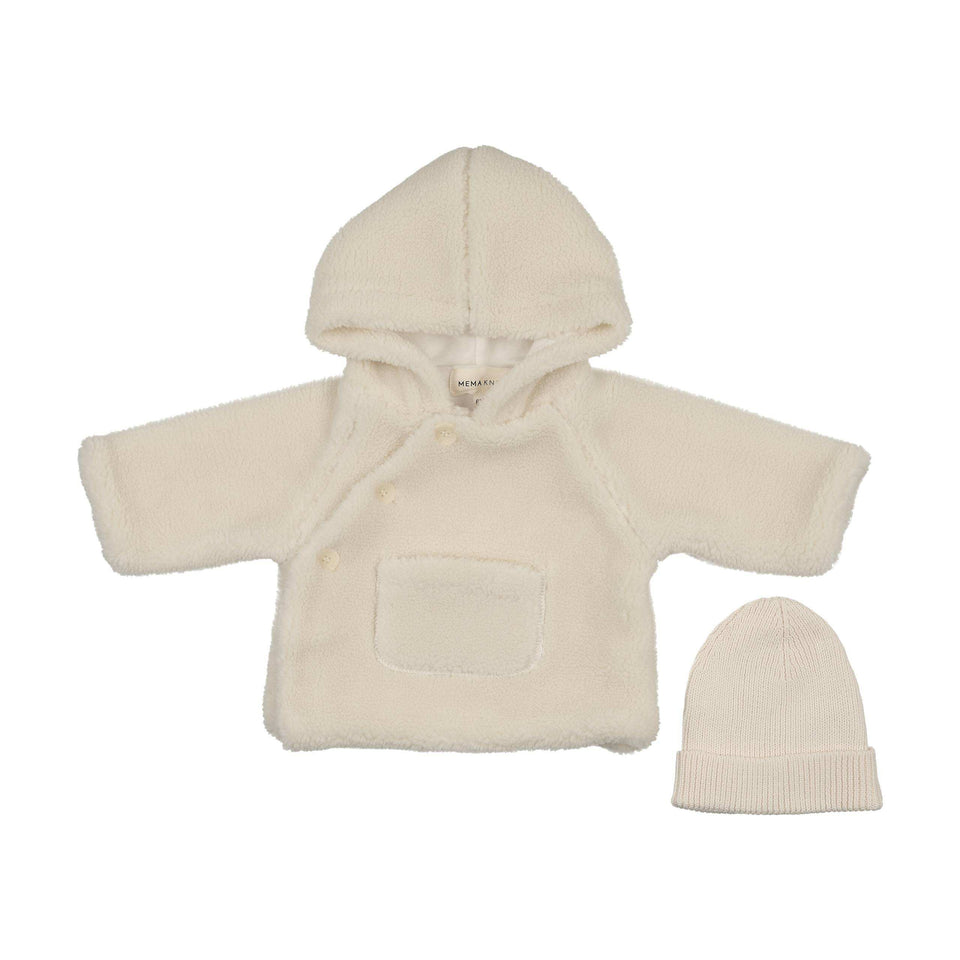 Mema Knits Beige Sherpa Jacket + Knitted Beanie