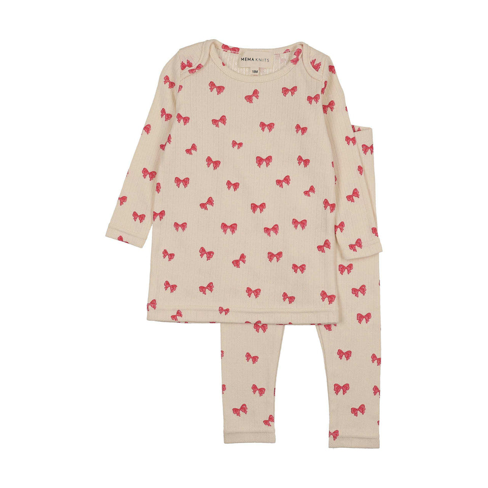 Mema Knits Hot Pink Bow Print 2pc Set