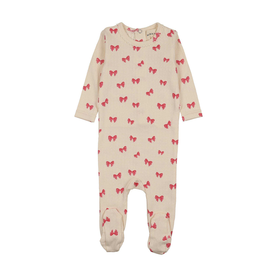 Mema Knits Hot Pink Bow Printed Footie