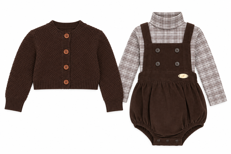 Secolo Camel Corduroy Cross-Strap 3pc Romper Set