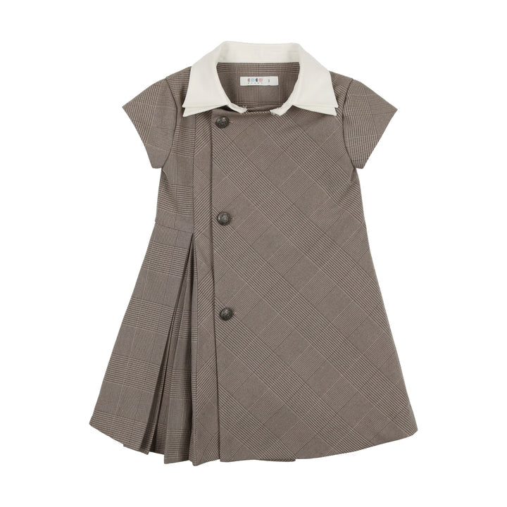 Coco Blanc Plaid Short Sleeve Double Collar Stretch Fit Dress