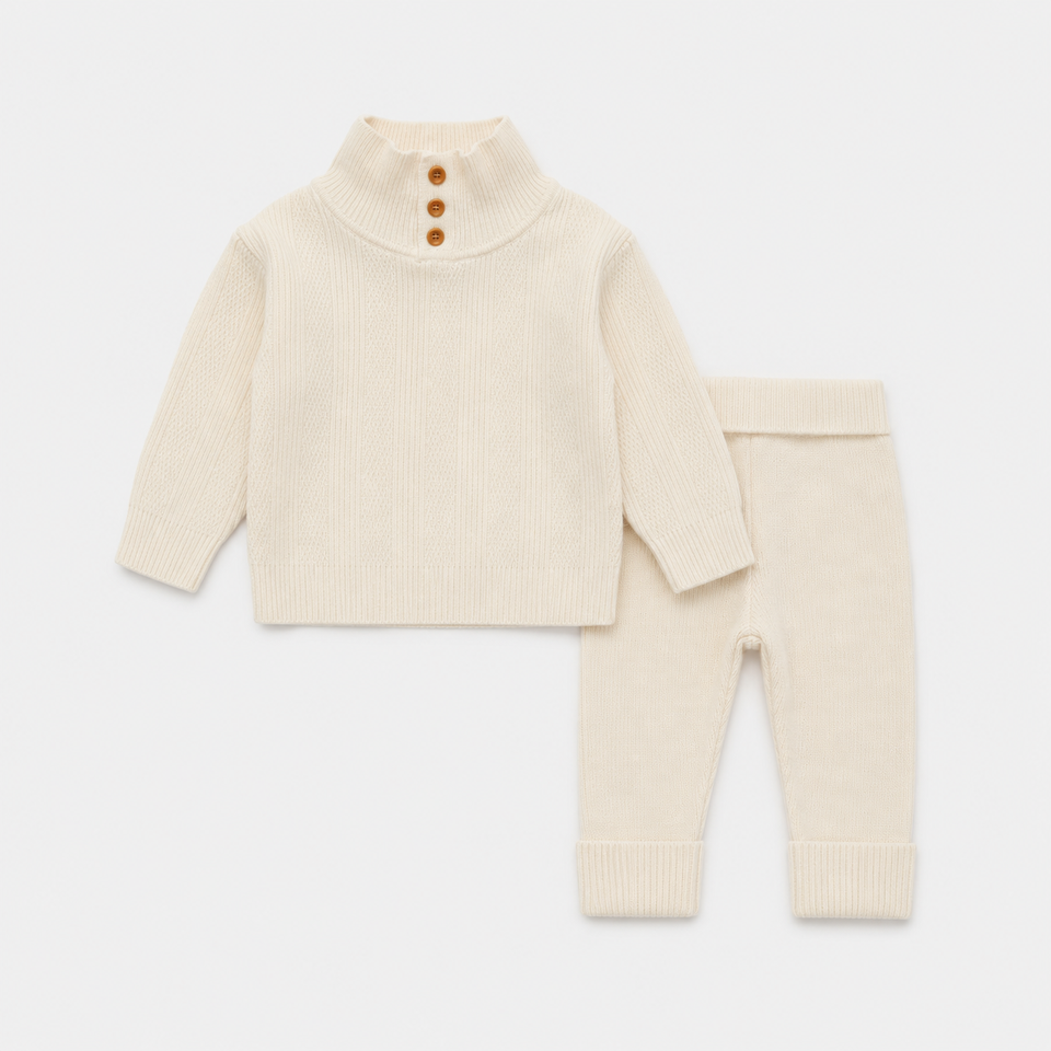 Fub Ecru Buttom Up Sweater Legging Set