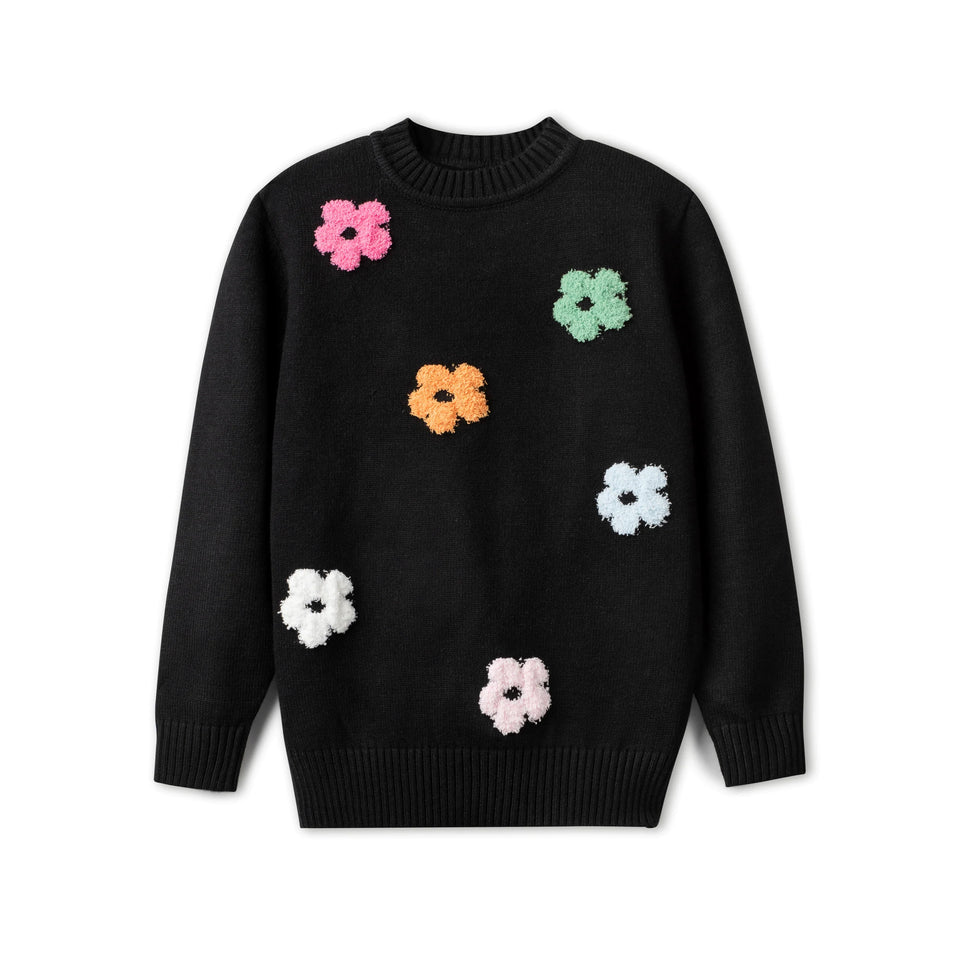 Noname Black Knit Flowers Sweater