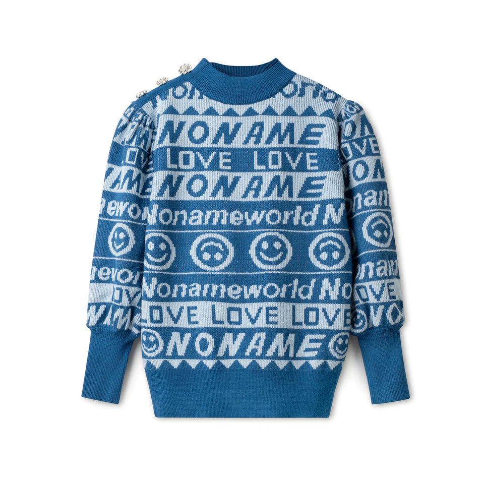 Noname Blue  Knit Sweater w/ Words