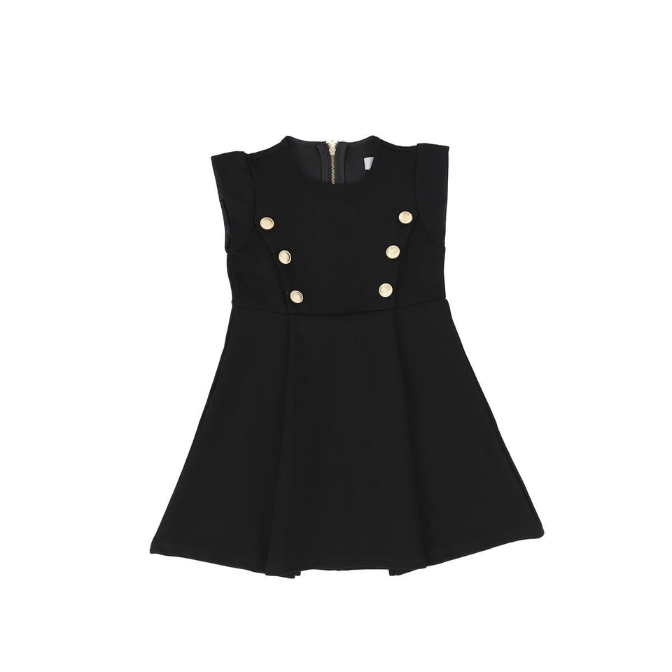 Bace Black Button Pleated Dress w/ Blouse Set