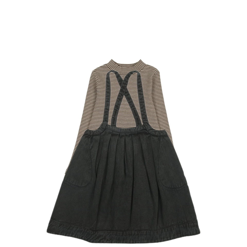 Kin Kin Black Denim Pinafore Jumper W/ Black and Grey Mockneck