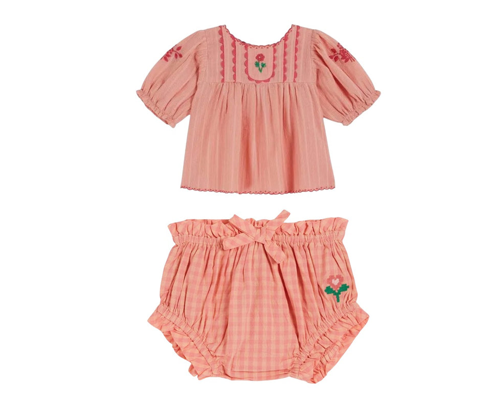 Emile & Ida Blush Embroidered Blouse W/ Bloomers
