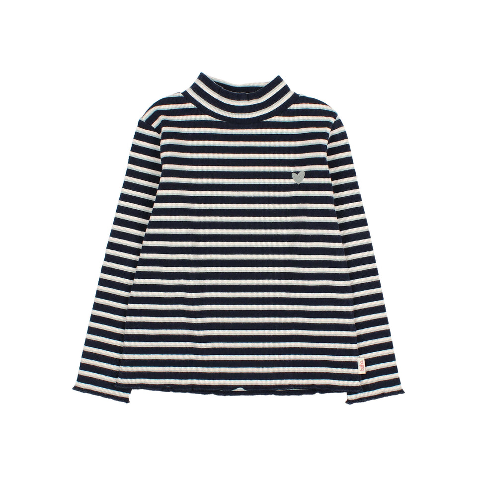 Buho Navy Fancy Stripe Mockneck