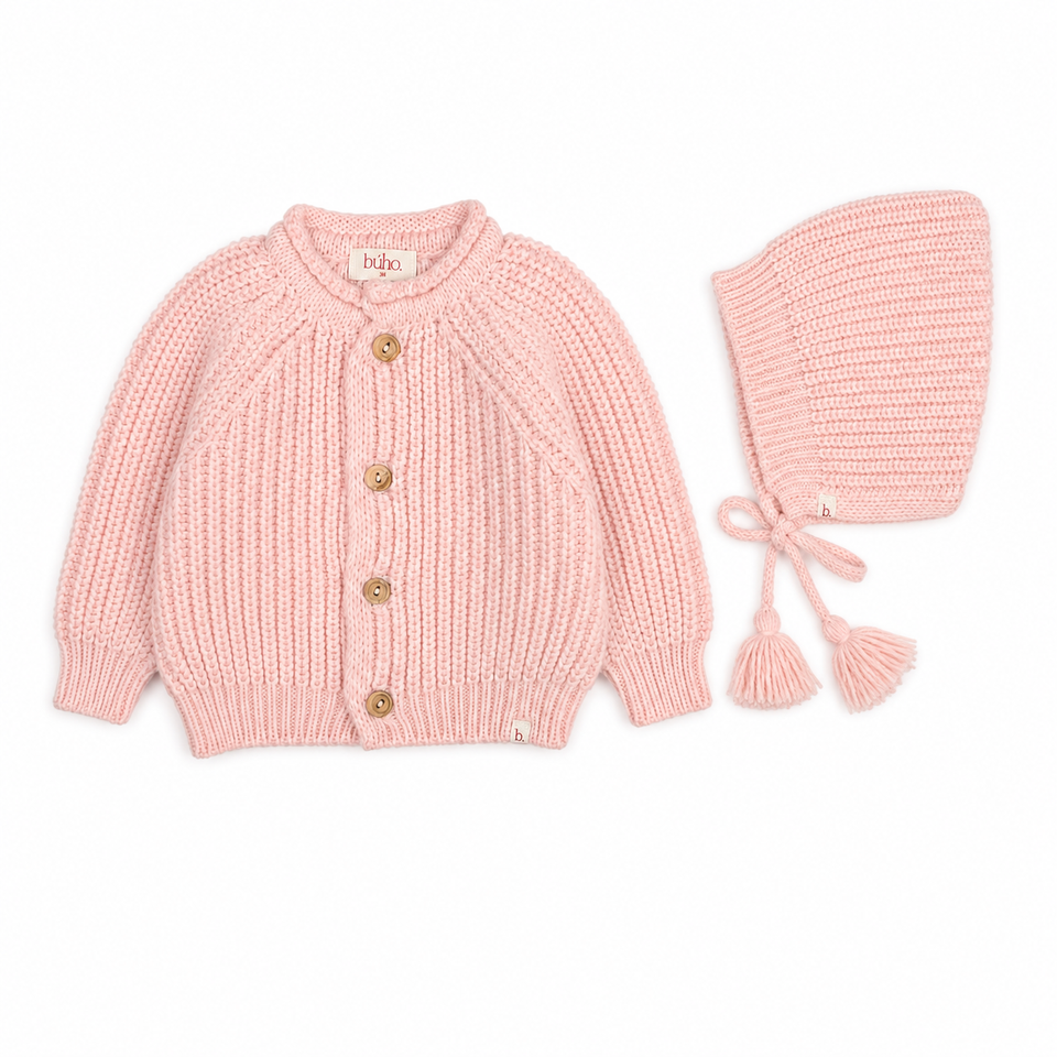 Buho Rose Soft Knit Cardigan + Hat