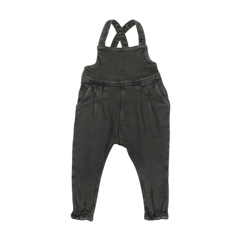 Kin Kin Black Denim French Terry Baby Overall Set