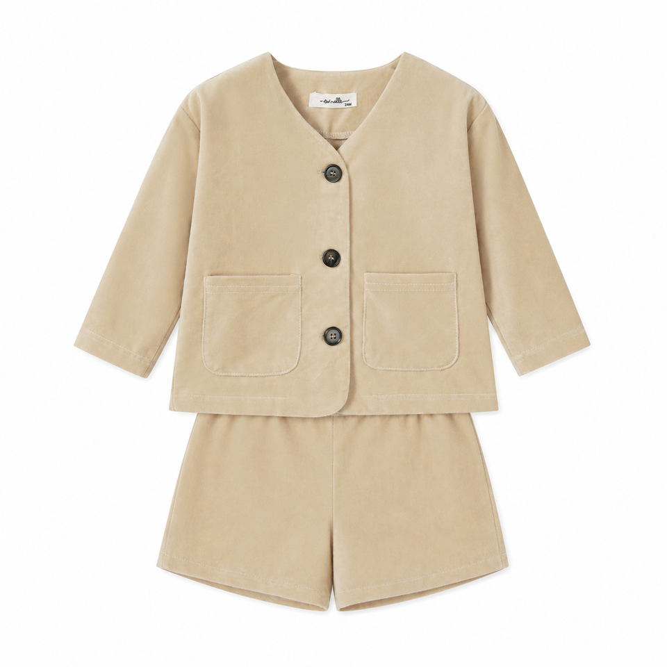 Nou Nelle Crushed Velour Tan Set