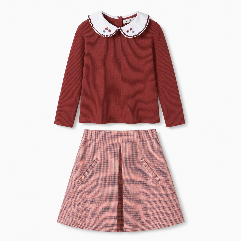 Nou Nelle Rust/Pink Houndstooth Set