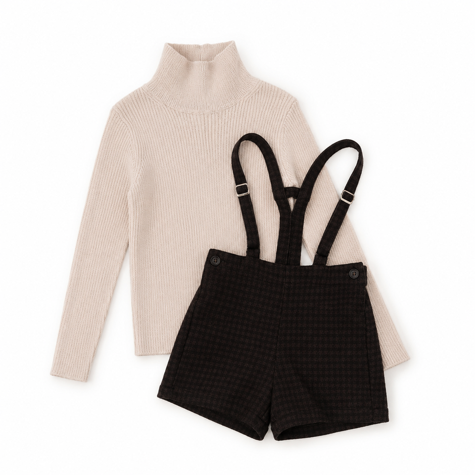 Motu Beck Chocolate Plaid Overall Set
