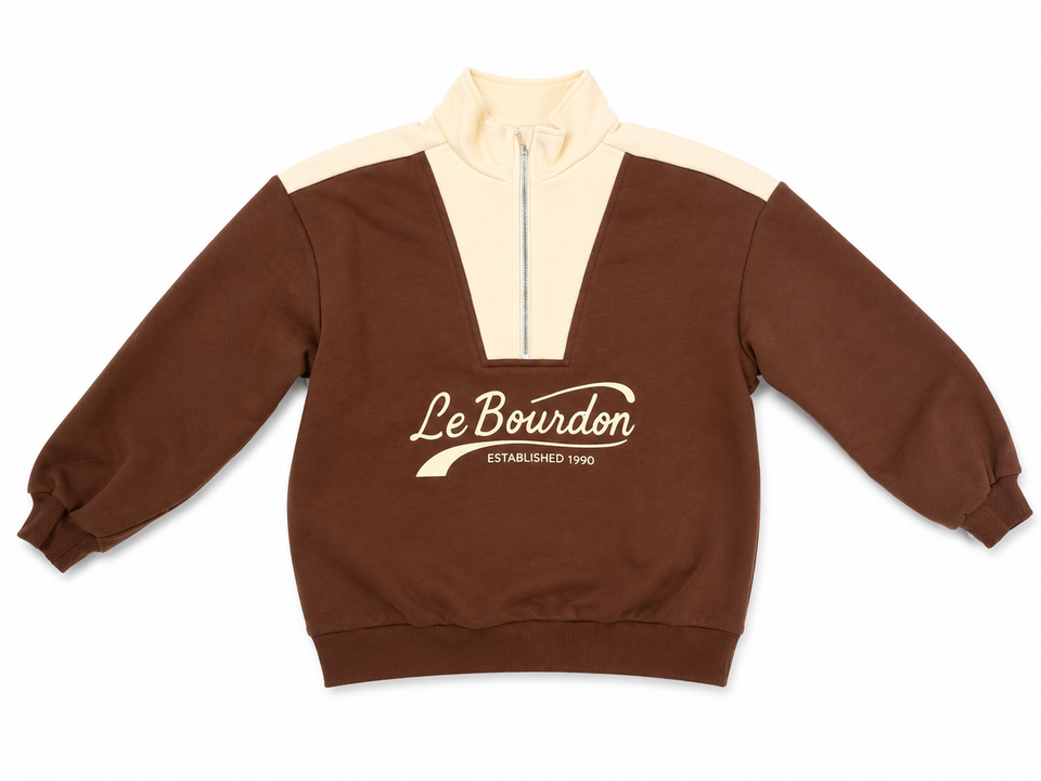 Le Bourdon Brown Half Zip Colorblock Sweatshirt