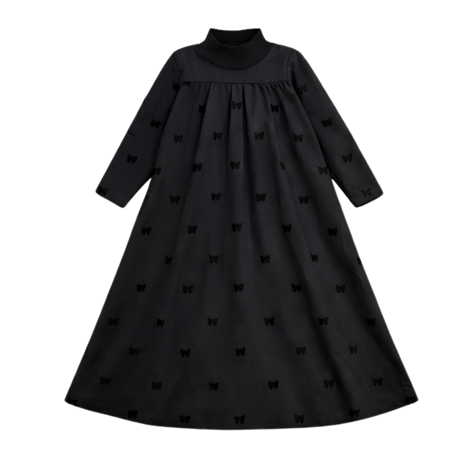 Little Label Black Bow Print Long Robe