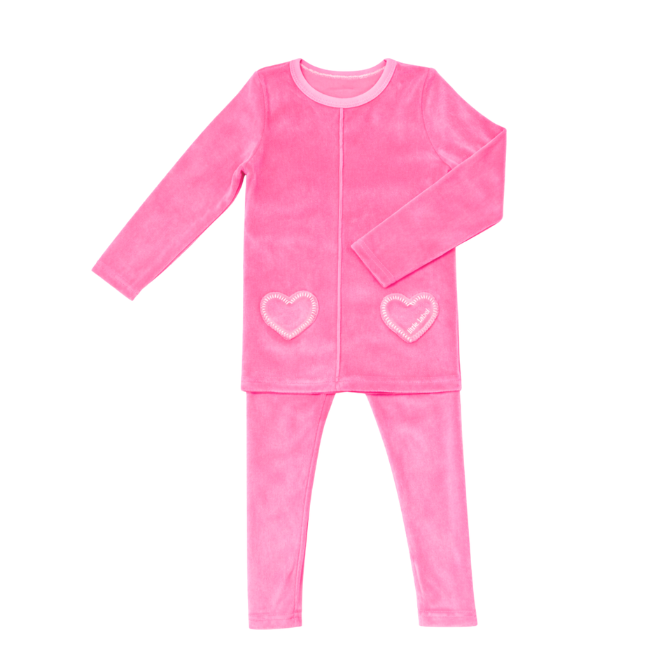 Little Label Velour Hot Pink Heart Pocket Pajamas