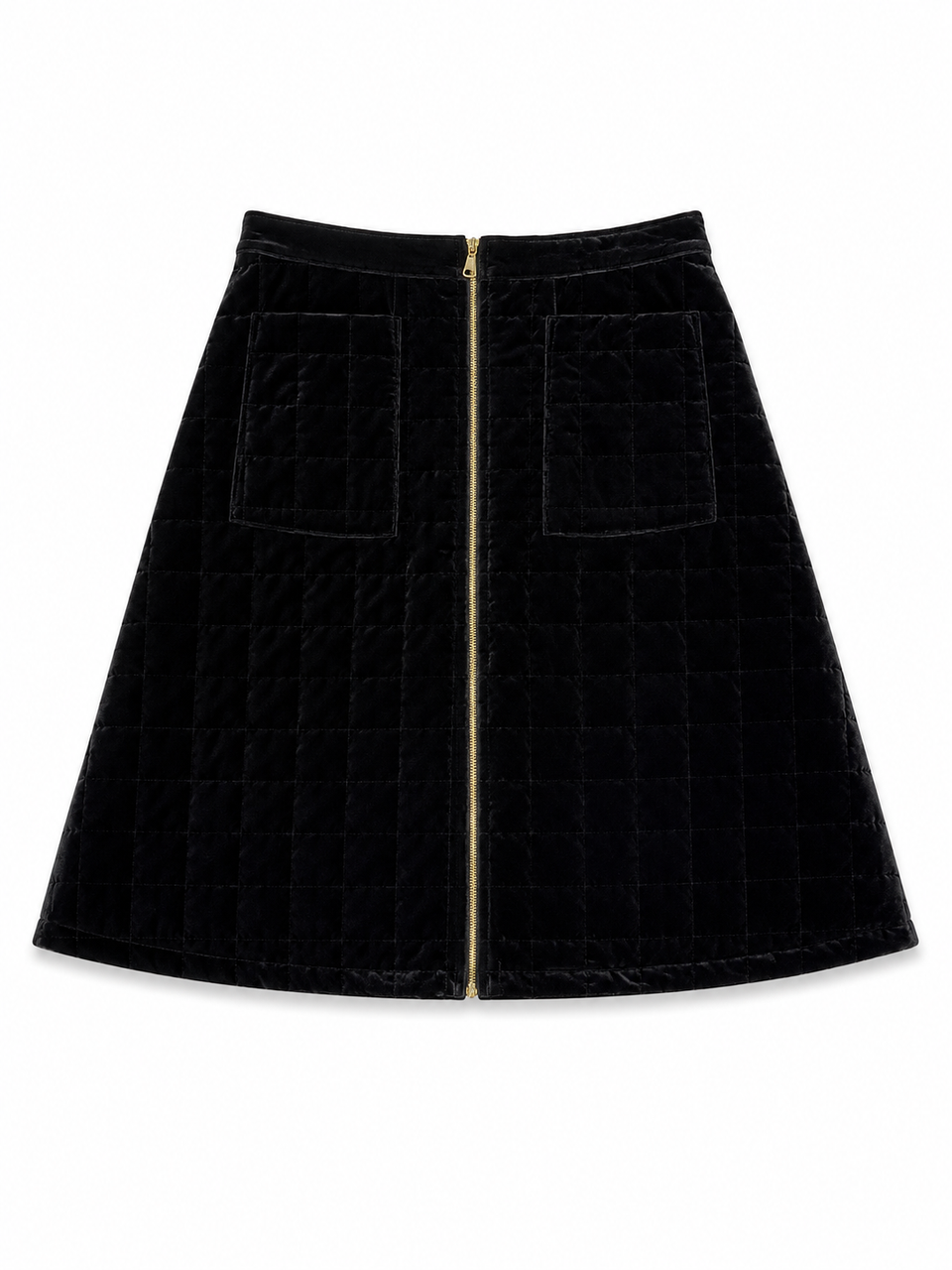 Estee Black Quilted Velvet Gold Button Skirt