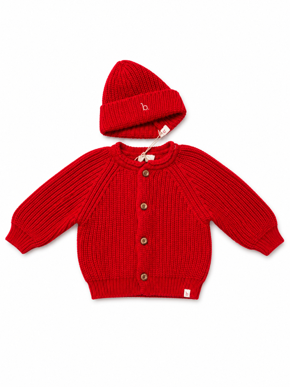 Buho Poppy Red Knit Cardigan + Hat