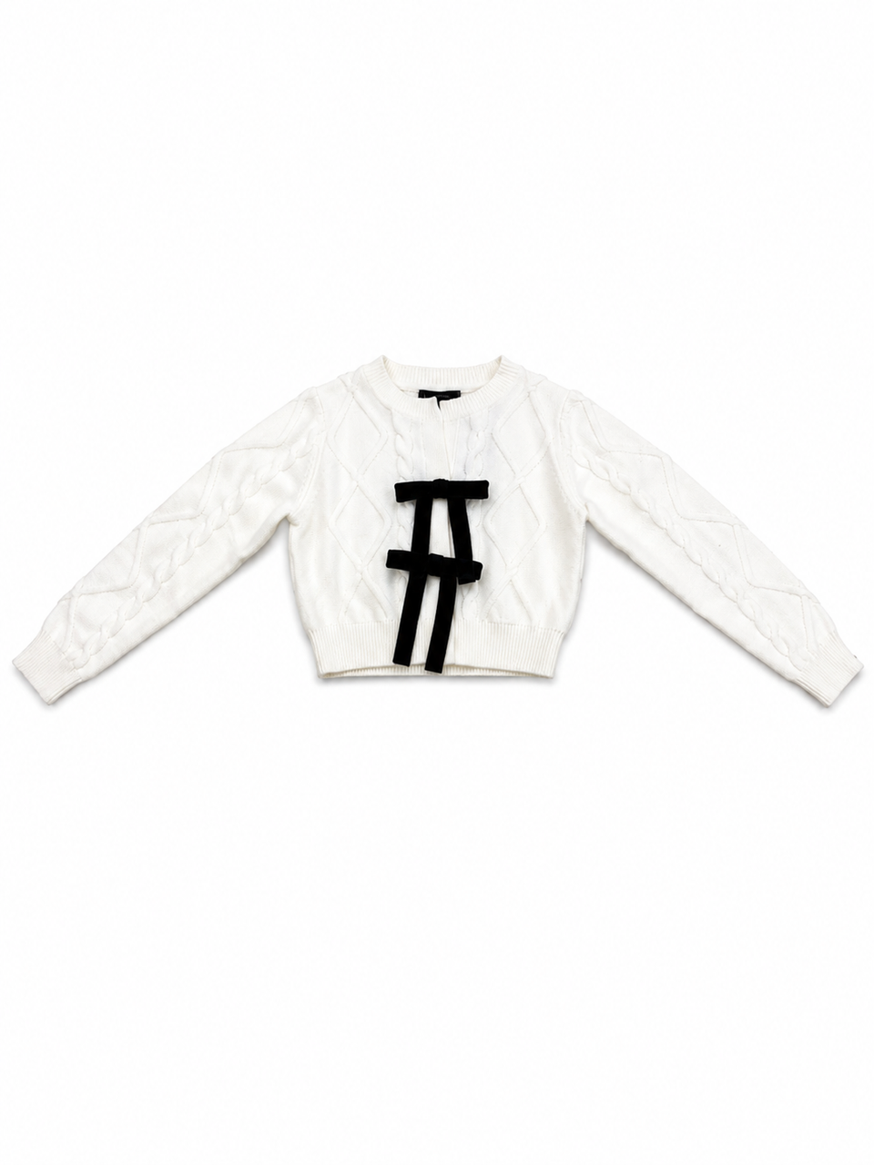 Gold Rush White Cable Knit Bow Cardigan