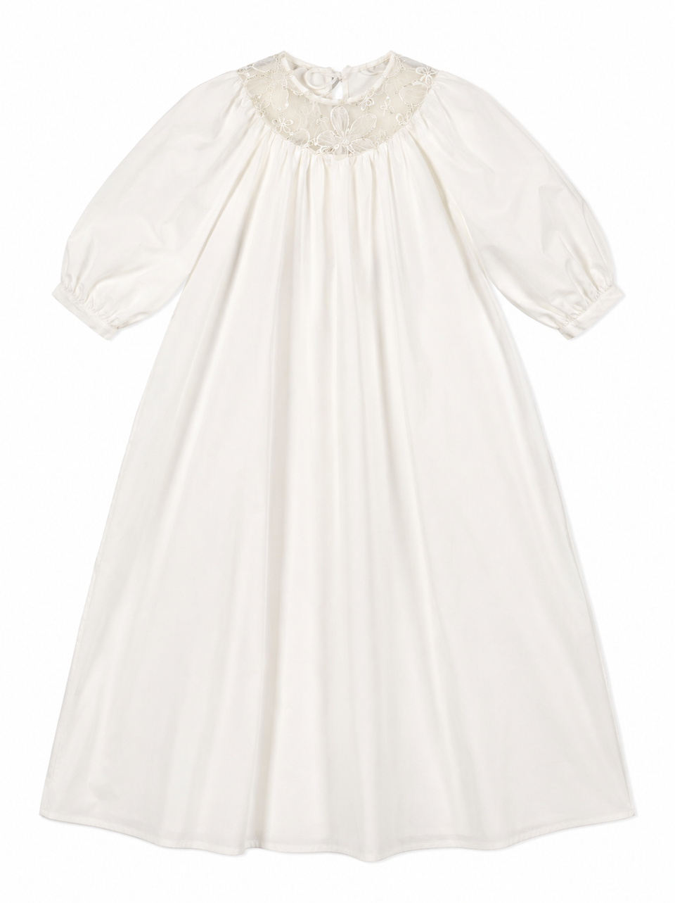 Little Tempest Ivory Round Neck Lace Taffeta Gown