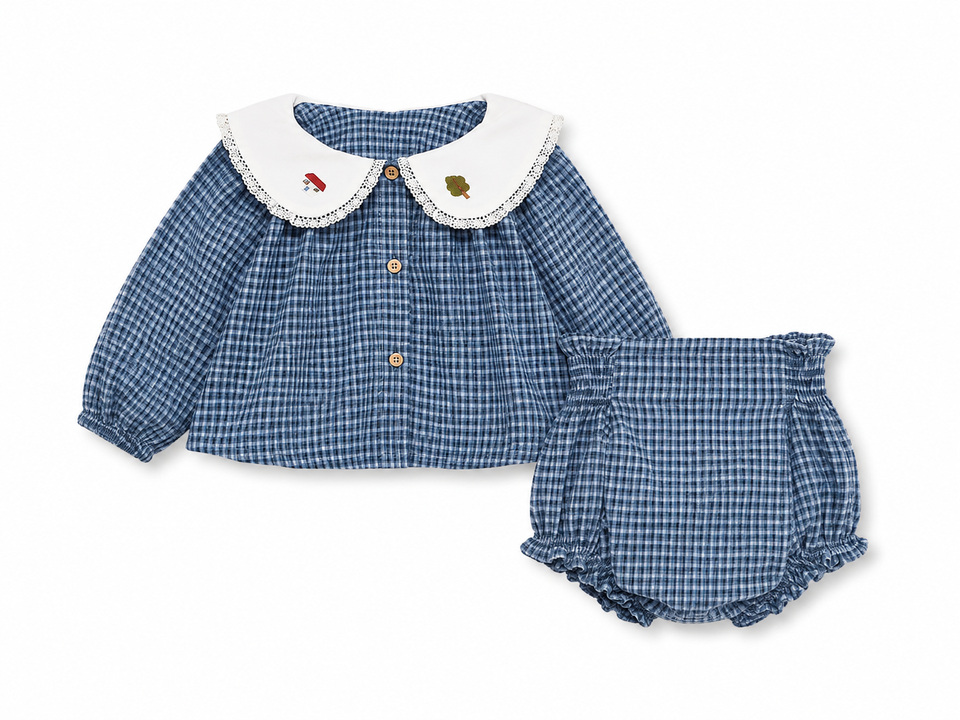 Birinit Indigo Gingham Girls Baby Set