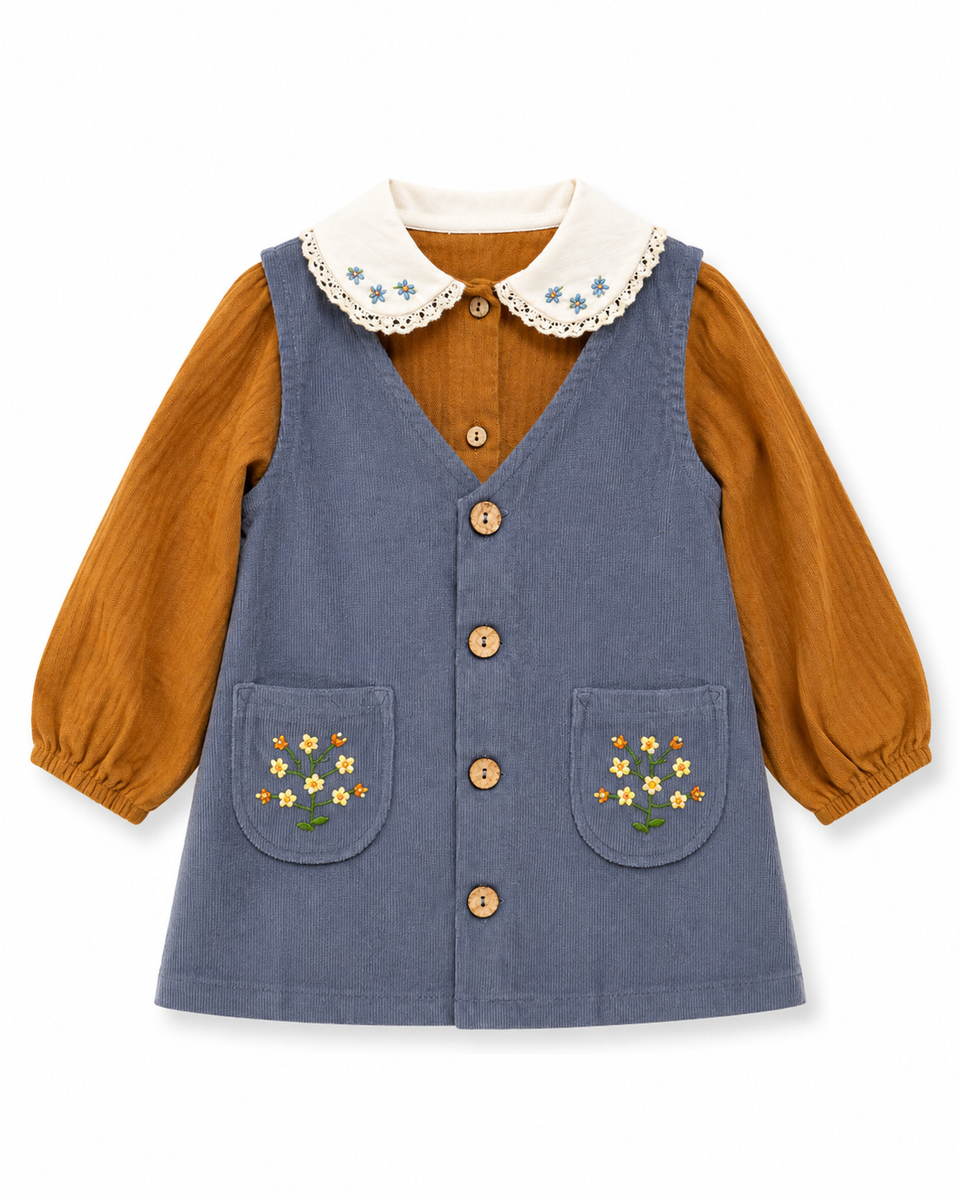 Birinit Toffee Shirt w/ Storm Blue Corduroy Dress