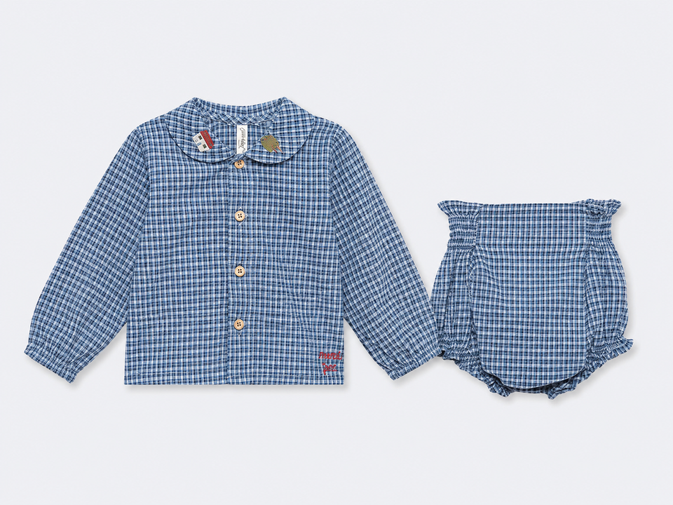Birinit Indigo Gingham Bloomer Boys Set