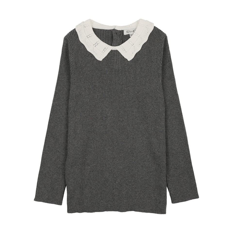 Kin+Kin Grey Knit Collar Sweater